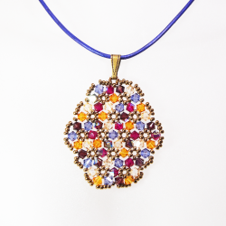 Pendant 45cm - Malvina Oval-Purple Leather - Pendant 45cm - Laiton bronze
